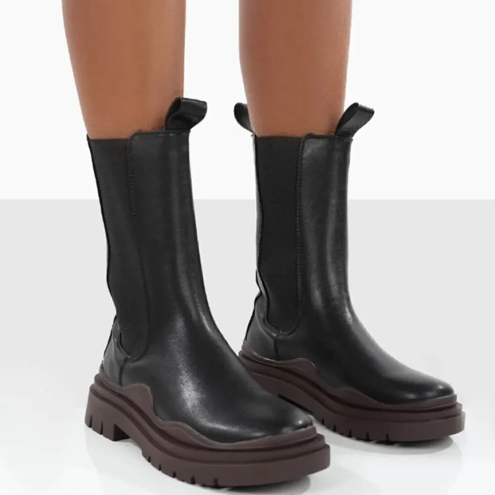 Dolls Kill Public Desire CHERRY BLACK CHUNKY SOLE CHELSEA ANKLE BOOTS 6